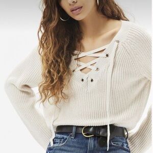 Pacsun Kendall and Kylie 100% cotton cropped lace-up sweater Cream Size Small